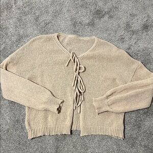 Elegant Beige Cardigan with Tie Front